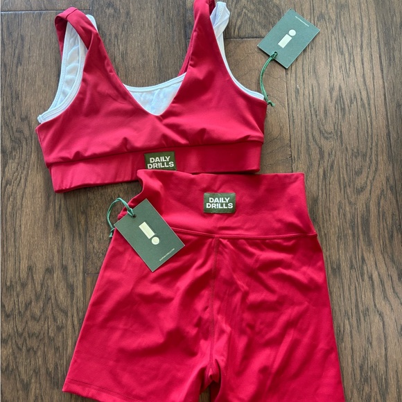 Daily Drills Other - Daily Drills Red Sports Bra and Biker Shorts